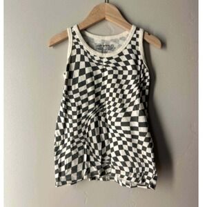Tiny Whales Wavy Checkerboard Tank Top Skate Streetwear 3T Black White Cotton
